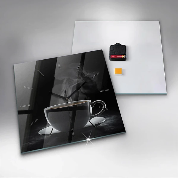 Wanduhr quadratisch Tasse mit schwarzem Kaffee