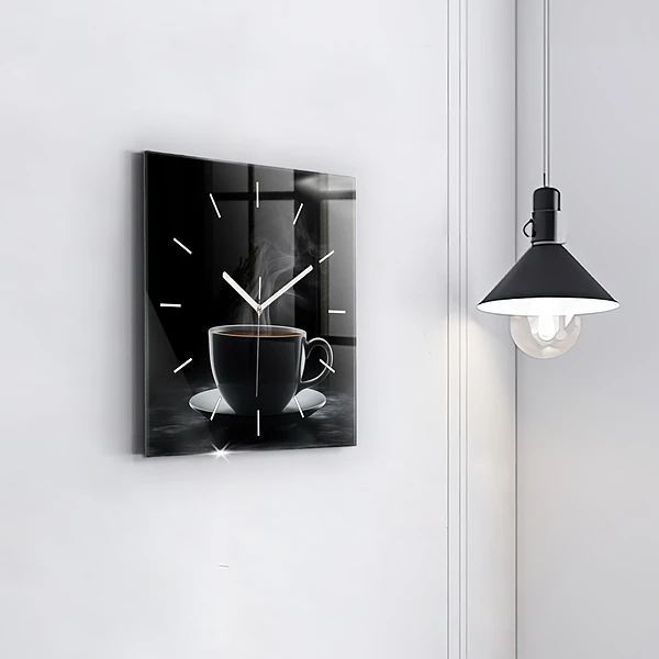 Wanduhr quadratisch Tasse mit schwarzem Kaffee