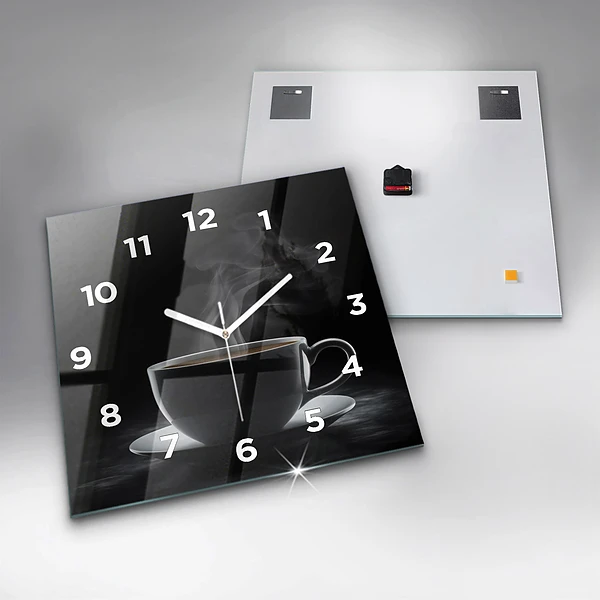 Wanduhr quadratisch Tasse mit schwarzem Kaffee