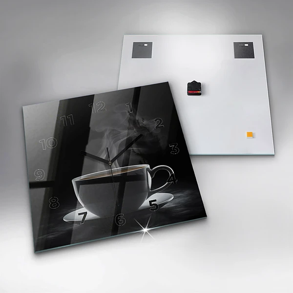 Wanduhr quadratisch Tasse mit schwarzem Kaffee