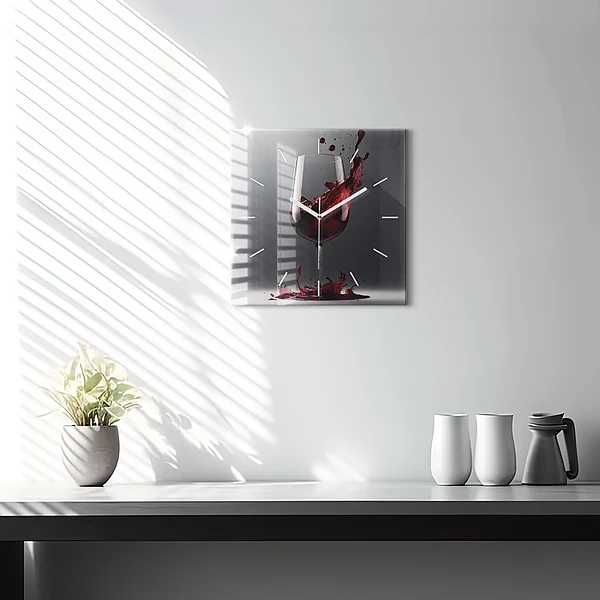 Wanduhr modern quadratisch Glas Rotwein