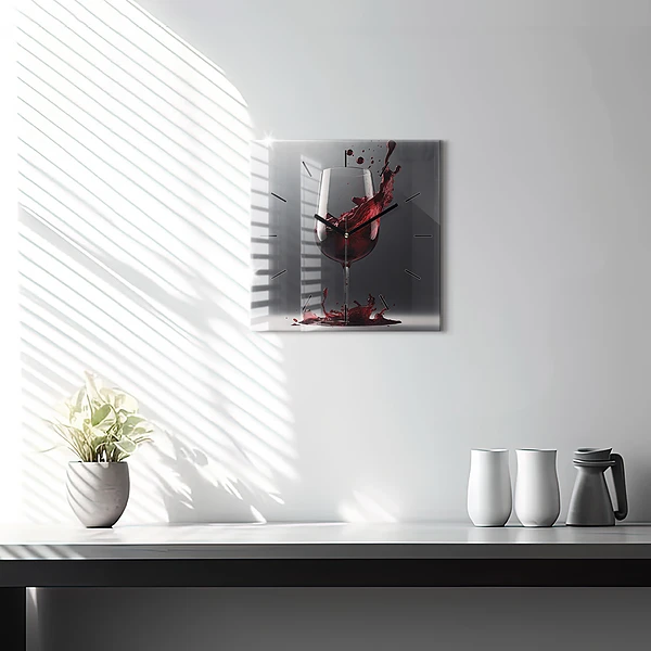 Wanduhr modern quadratisch Glas Rotwein
