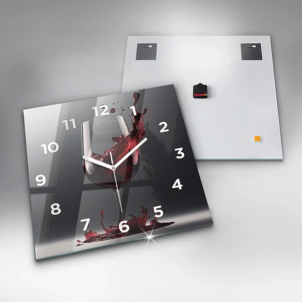 Wanduhr modern quadratisch Glas Rotwein