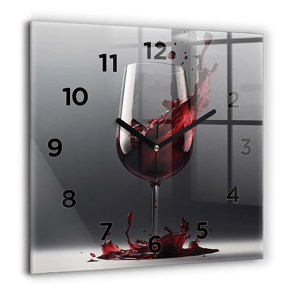 Wanduhr modern quadratisch Glas Rotwein