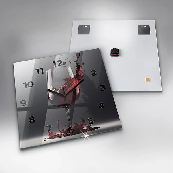 Wanduhr modern quadratisch Glas Rotwein