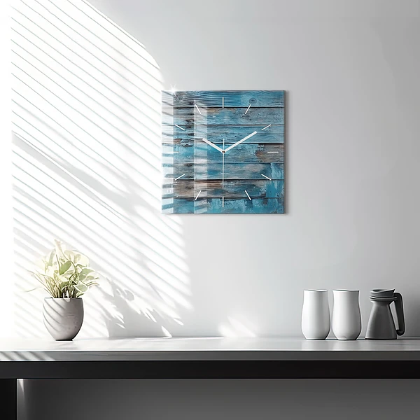 Wanduhr quadratisch Blaue Bretter