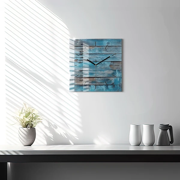 Wanduhr quadratisch Blaue Bretter