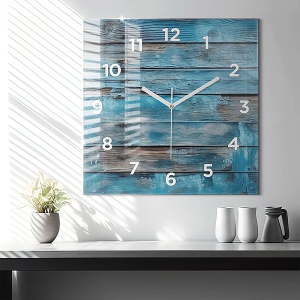 Wanduhr quadratisch Blaue Bretter