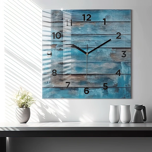 Wanduhr quadratisch Blaue Bretter