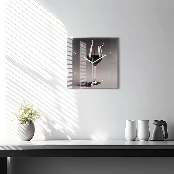 Wanduhr quadratisch mit motiv Lampe mit Rotwein