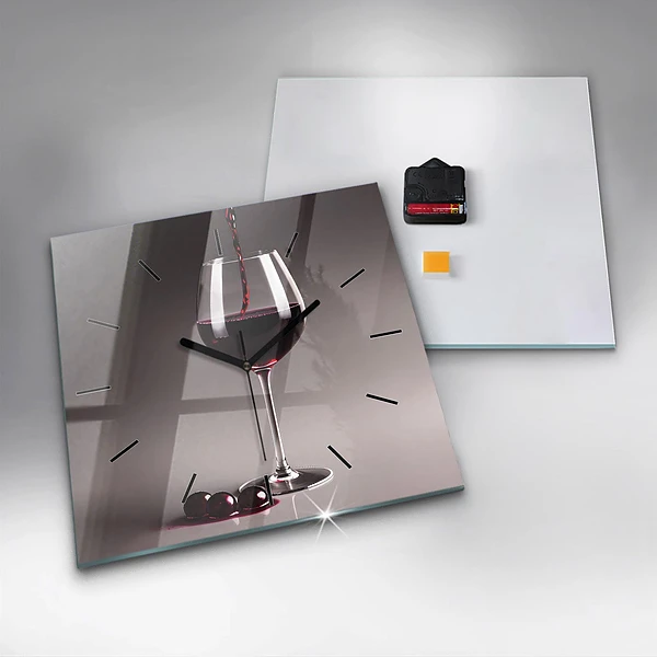 Wanduhr quadratisch mit motiv Lampe mit Rotwein