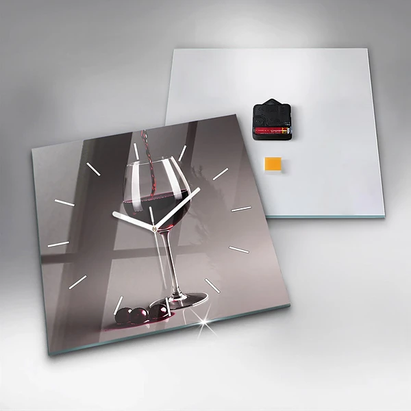 Wanduhr quadratisch mit motiv Lampe mit Rotwein