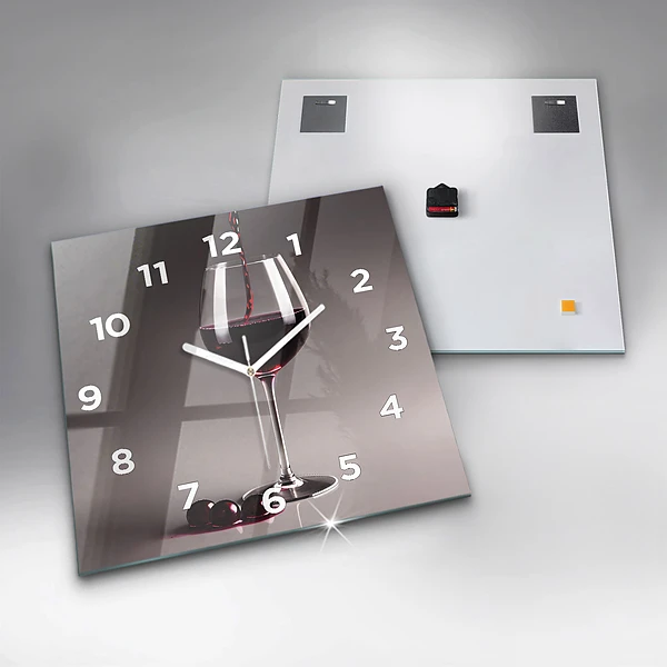 Wanduhr quadratisch mit motiv Lampe mit Rotwein