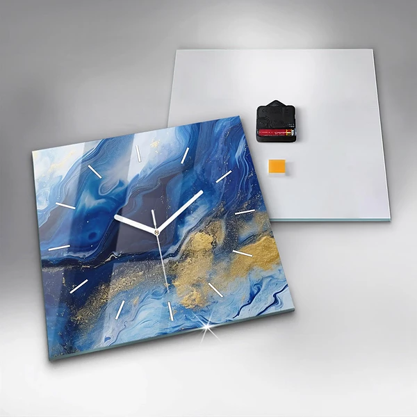 Wanduhr quadratisch mit motiv Blaue Murmel