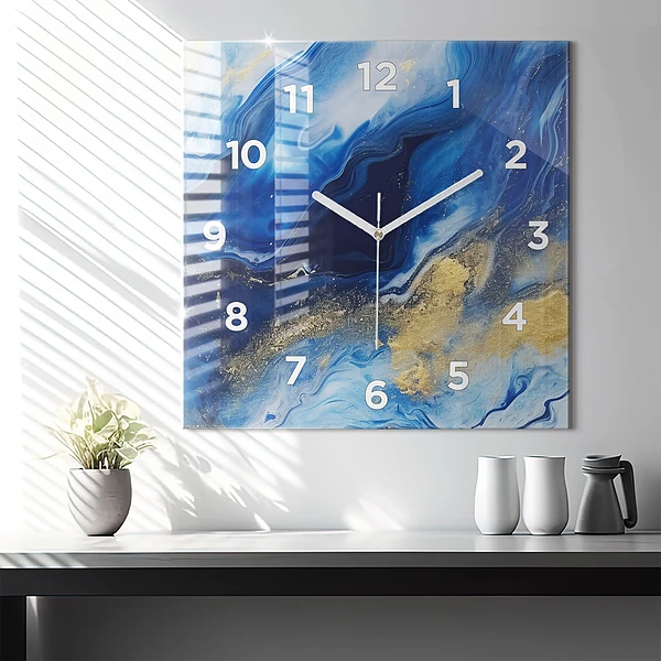 Wanduhr quadratisch mit motiv Blaue Murmel