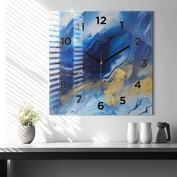 Wanduhr quadratisch mit motiv Blaue Murmel