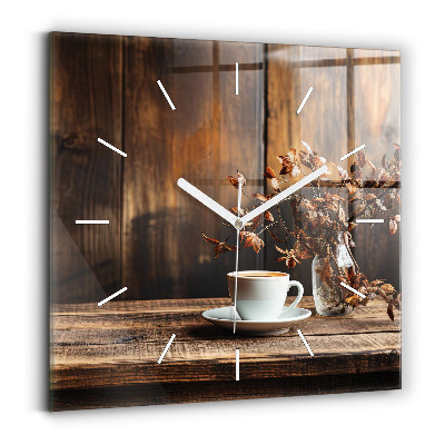 Wanduhr quadratisch Tasse Kaffee
