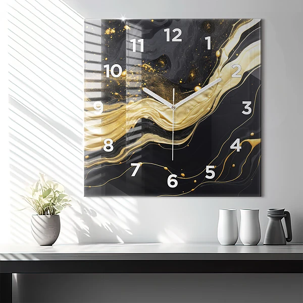 Wanduhr quadratisch Goldener Marmor