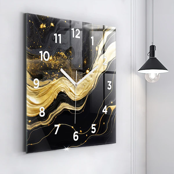 Wanduhr quadratisch Goldener Marmor