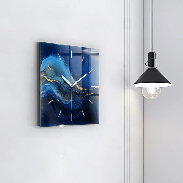 Wanduhr modern quadratisch Blauer Marmor