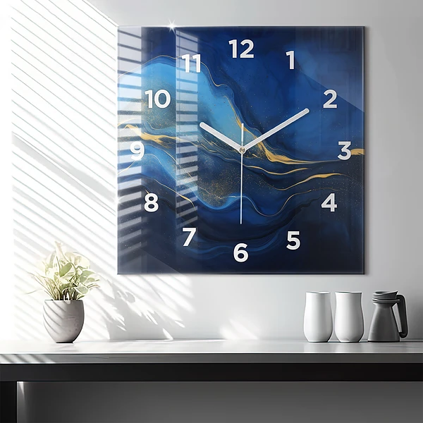 Wanduhr modern quadratisch Blauer Marmor