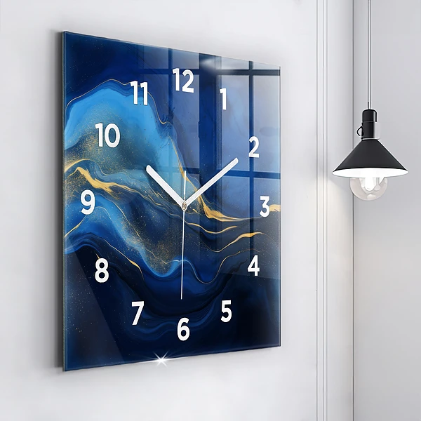 Wanduhr modern quadratisch Blauer Marmor