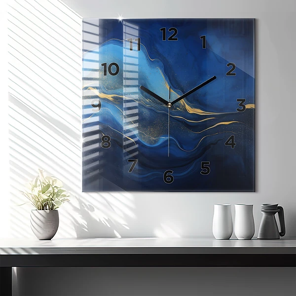 Wanduhr modern quadratisch Blauer Marmor
