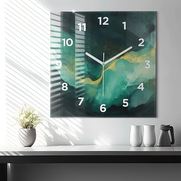 Wanduhr quadratisch mit motiv Grüner Marmor