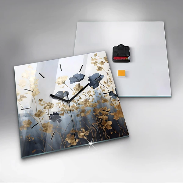 Wanduhr modern quadratisch Abstrakte Blumen
