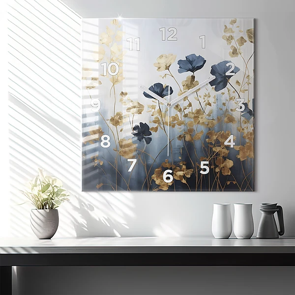 Wanduhr modern quadratisch Abstrakte Blumen