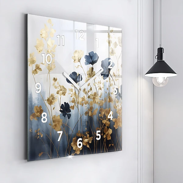 Wanduhr modern quadratisch Abstrakte Blumen