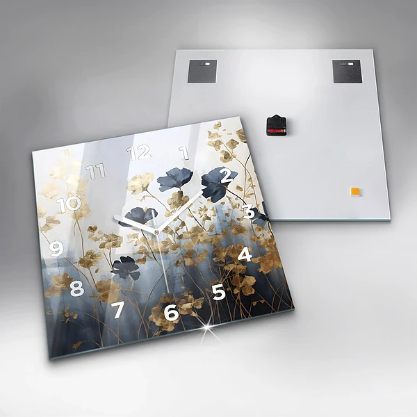 Wanduhr modern quadratisch Abstrakte Blumen