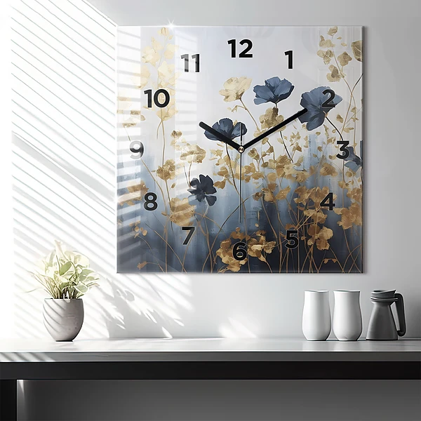 Wanduhr modern quadratisch Abstrakte Blumen