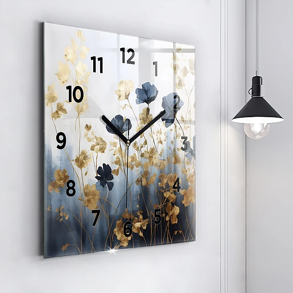 Wanduhr modern quadratisch Abstrakte Blumen