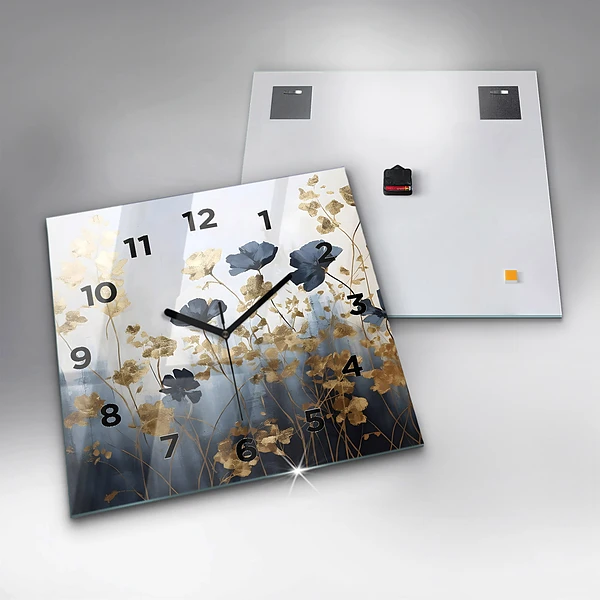Wanduhr modern quadratisch Abstrakte Blumen