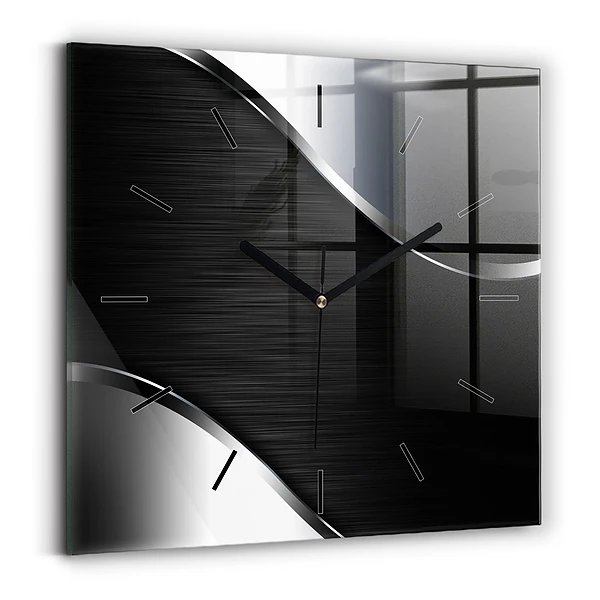 Wanduhr modern quadratisch Schwarze und silberne Linien