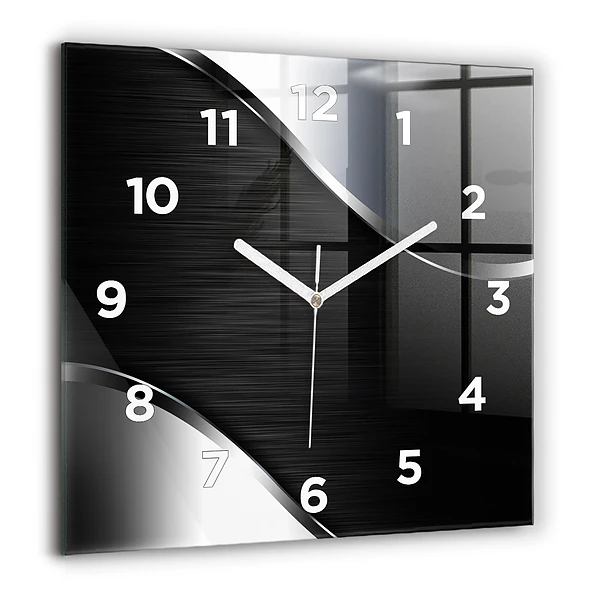 Wanduhr modern quadratisch Schwarze und silberne Linien
