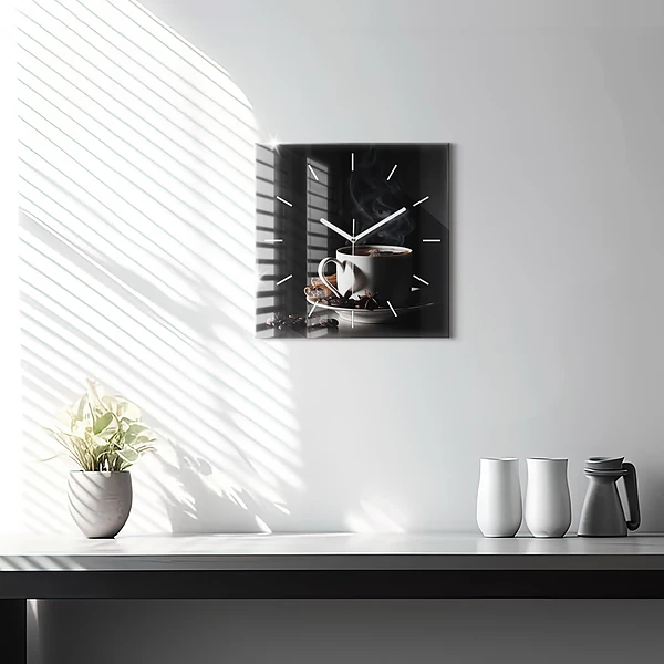 Wanduhr quadratisch mit motiv Kaffeetasse