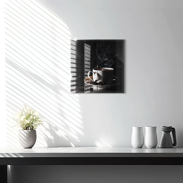 Wanduhr quadratisch mit motiv Kaffeetasse