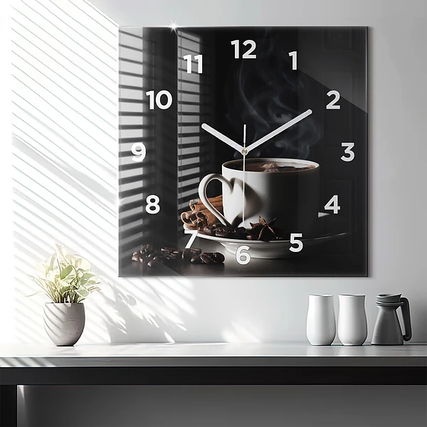 Wanduhr quadratisch mit motiv Kaffeetasse