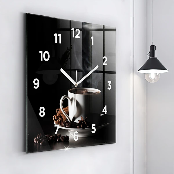 Wanduhr quadratisch mit motiv Kaffeetasse