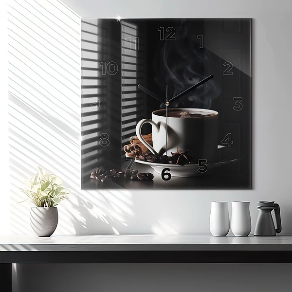 Wanduhr quadratisch mit motiv Kaffeetasse