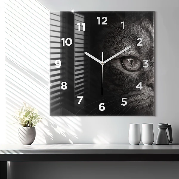 Wanduhr quadratisch mit motiv Schottischer Hund und Katze