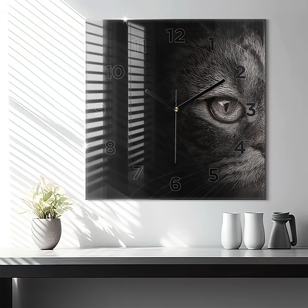Wanduhr quadratisch mit motiv Schottischer Hund und Katze