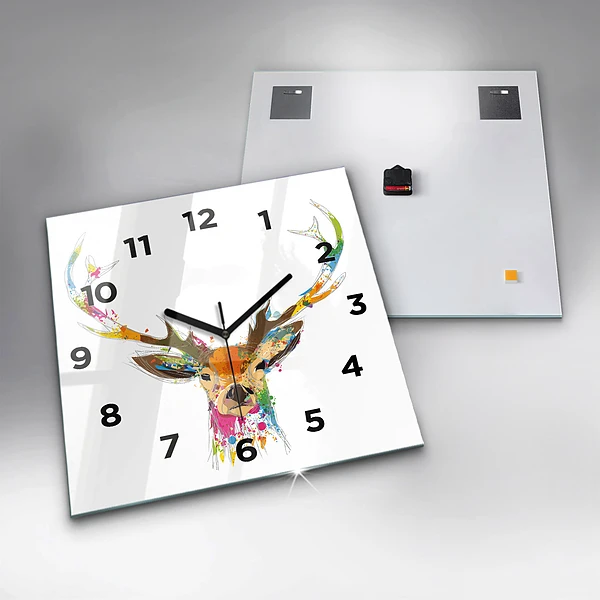 Wanduhr modern quadratisch Farbiger Hirschkopf