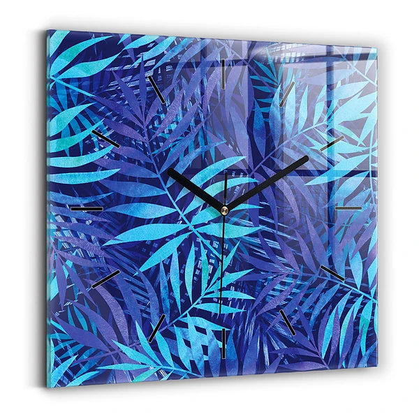 Wanduhr quadratisch mit motiv Blaue Blätter
