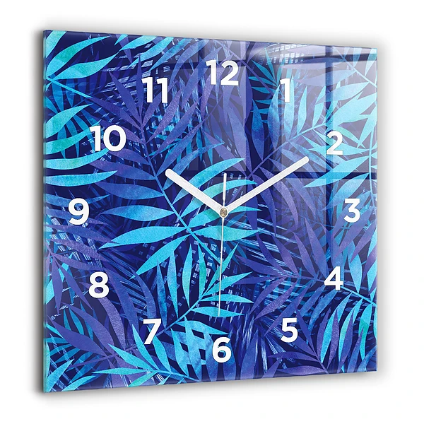 Wanduhr quadratisch mit motiv Blaue Blätter
