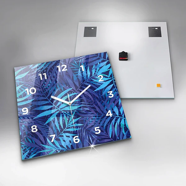 Wanduhr quadratisch mit motiv Blaue Blätter