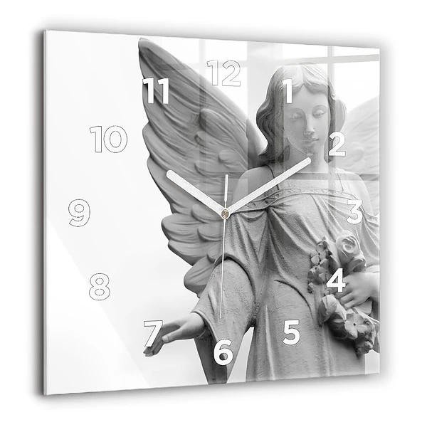 Wanduhr quadratisch mit motiv Skulptur eines Engels mit Flügeln