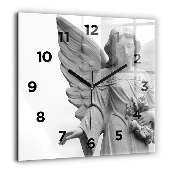 Wanduhr quadratisch mit motiv Skulptur eines Engels mit Flügeln